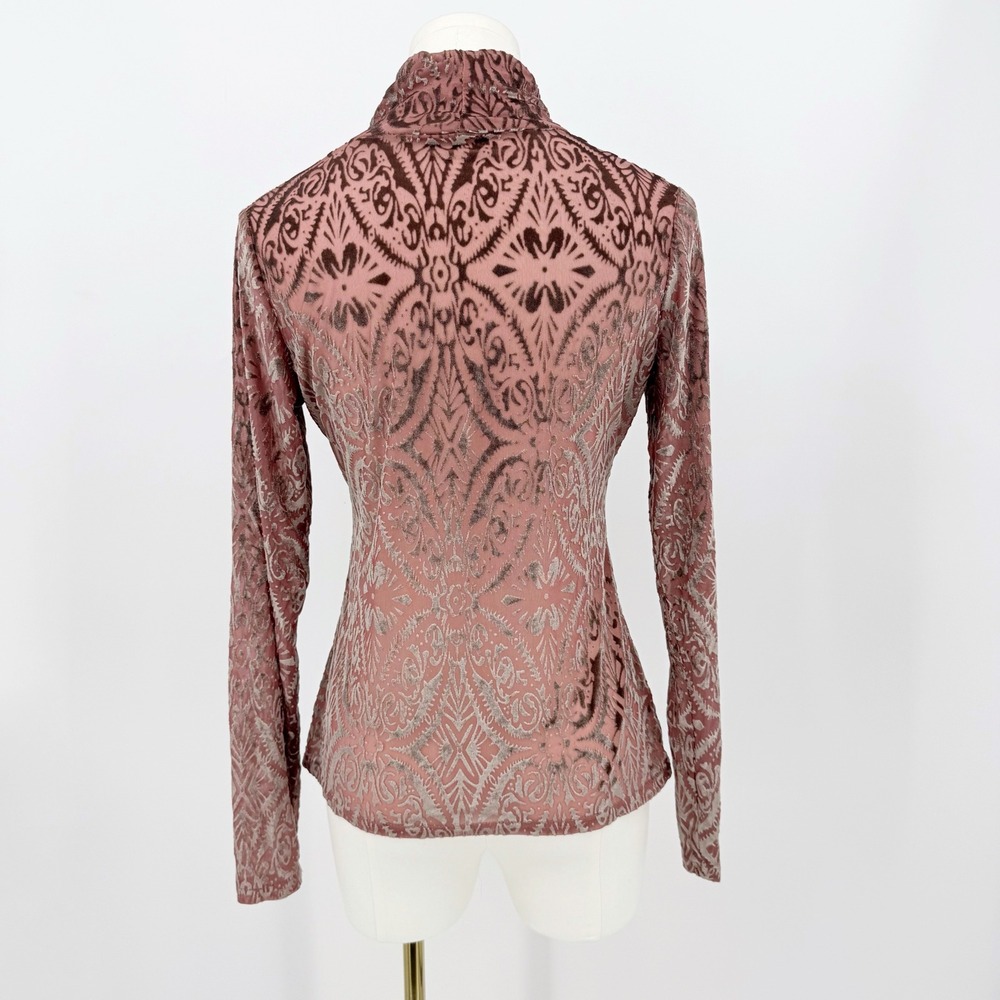 Y2K Sheer Velvet Burnout Turtleneck Top Brown Whimsigoth Gothic Fairy Grunge L - Picture 2 of 4
